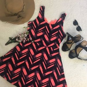Pink and navy patterns dress